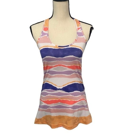 Lululemon Cool Racerback Beacher Stripe White Iris Flower Orange Purple Sz 2/4 - Picture 2 of 11